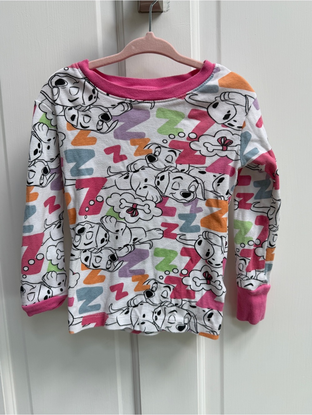 Disney Girls 5 101 Dalmatians White Long Sleeve Pajama Top Shirt Patches